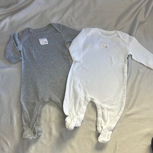 Burt's Bees Baby - Pair of Gray and White Onesie Footies-One Piece Sleepers